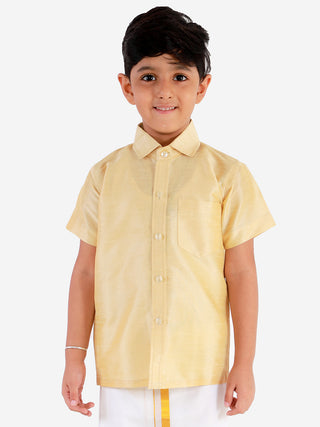 VASTRAMAY Boys' Gold Silk Short Sleeves Ethnic Shirt