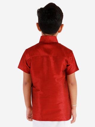 JBN Creation Boys' Maroon Silk Short Sleeves Ethnic Shirt