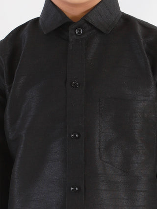 VASTRAMAY Boys' Black Silk Long Sleeves Ethnic Shirt
