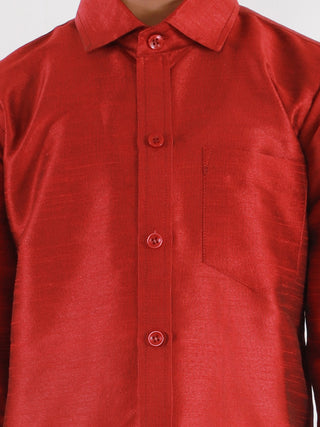 VASTRAMAY Boys' Maroon Silk Long Sleeves Ethnic Shirt