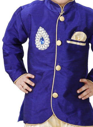 Boys' Blue Cotton Silk Kurta and Pyjama Set