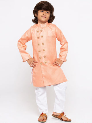 Boys' Pink Cotton Silk Sherwani and Churidar Set
