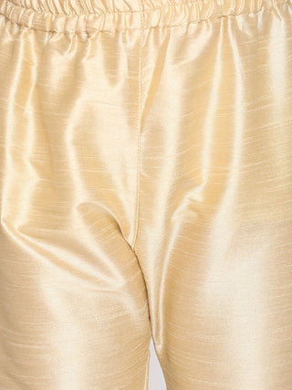 VASTRAMAY Boys Pink & Gold-Colored Woven-Design Brocade Slim Fit Sherwani Set