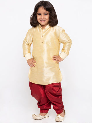 Boys' Gold Cotton Silk Kurta and Dhoti Pant Set