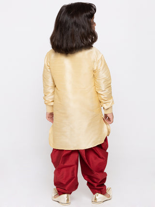 Vastramay Silk Blend Gold And Maroon Baap Beta Dhoti Kurta Set