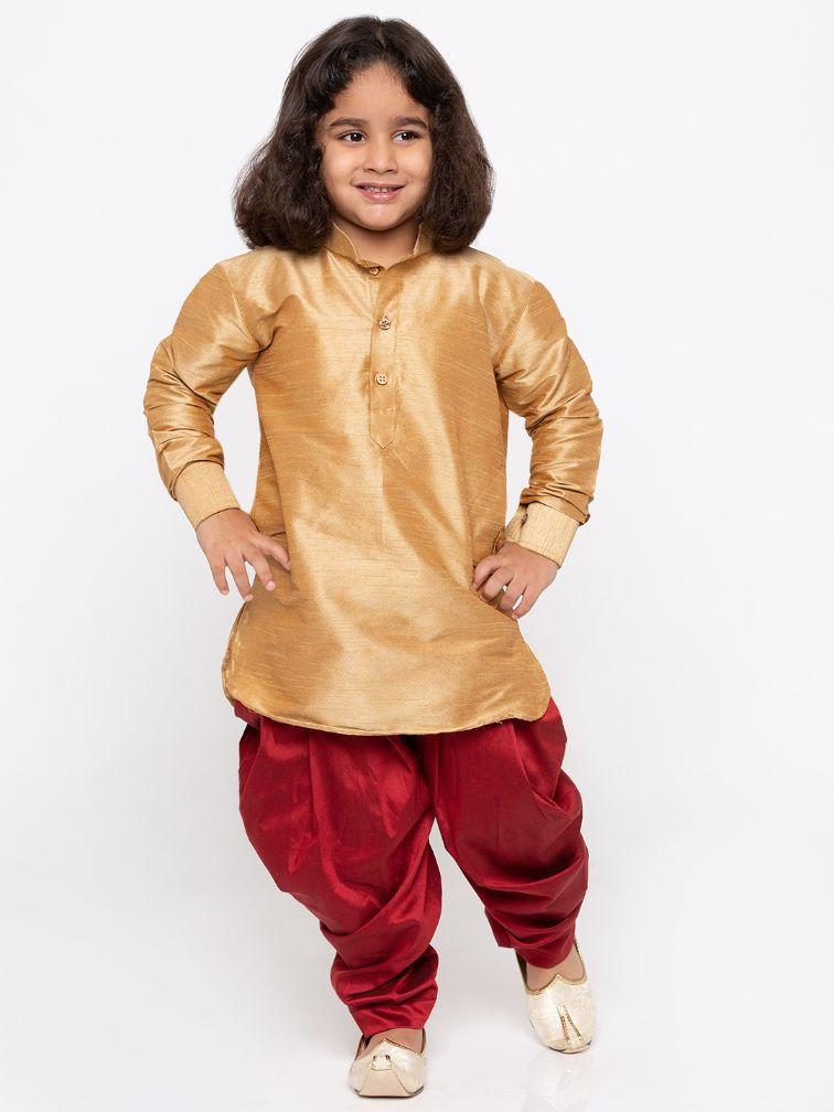 Boys' Gold Cotton Silk Kurta and Dhoti Pant Set
