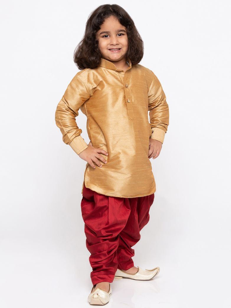 Boys' Gold Cotton Silk Kurta and Dhoti Pant Set