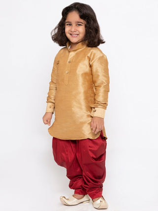 Boys' Gold Cotton Silk Kurta and Dhoti Pant Set