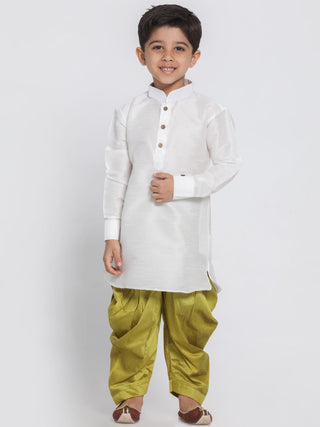 Boys' White Cotton Silk Kurta and Dhoti Pant Set