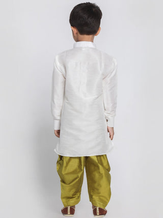 Boys' White Cotton Silk Kurta and Dhoti Pant Set