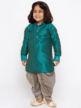 Boys' Green Cotton Silk Kurta and Dhoti Pant Set