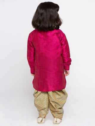 Boys' Pink Cotton Silk Kurta and Dhoti Pant Set