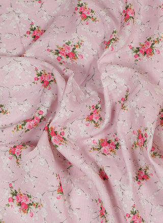 Floral printed Baby Pink and Rose Pink Cotton Linen Blend Fabric