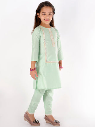 VASTRAMAY Mint Green Color Viscose Kurta Pyjama Siblings Set