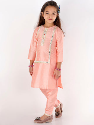 VASTRAMAY Pink Color Viscose Kurta Pyjama Siblings Set