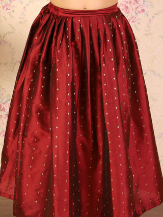 VASTRAMAY Girl's Maroon Woven Design Booti Crop Top And Long Skirt Set