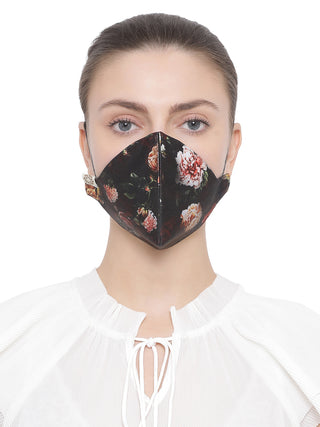 Unisex 3-Ply Floral Printed Reusable Anti-Pollution, Comfortable Masks in Black - Pack of 1
