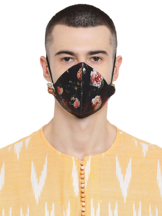 Unisex 3-Ply Floral Printed Reusable Anti-Pollution, Comfortable Masks in Black - Pack of 1