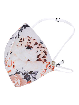 Unisex 3-Ply Floral Printed Reusable Anti-Pollution, Comfortable Masks in White - Pack of 1
