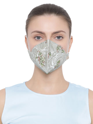 Unisex 3-Ply Floral Print Embroidered Base Reusable Anti-Pollution, Comfortable Masks in Green - Pack of 1