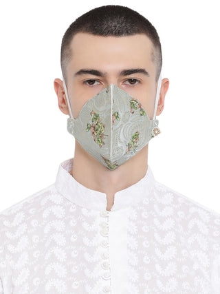 Unisex 3-Ply Floral Print Embroidered Base Reusable Anti-Pollution, Comfortable Masks in Green - Pack of 1