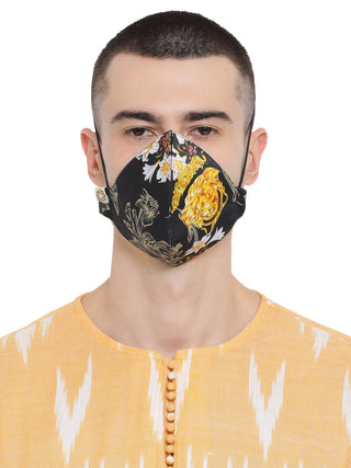 Unisex 3-Ply Abstract Printed Reusable Anti-Pollution, Comfortable Masks in Black - Pack of 1