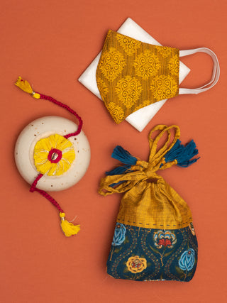 Vastramay Eco-Friendly Cotton Raksha Bandhan Rakhi, Mask And Potli Set