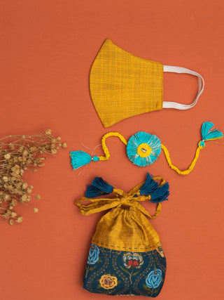 Vastramay Eco-Friendly Cotton Raksha Bandhan Rakhi, Mask And Potli Set