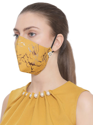 Vastramay Unisex 4 -Ply Foil Printed Reusable Anti-Pollution, Comfortable Large Coverage with Ear Loops Wellness Masks in Yellow - Pack of 1