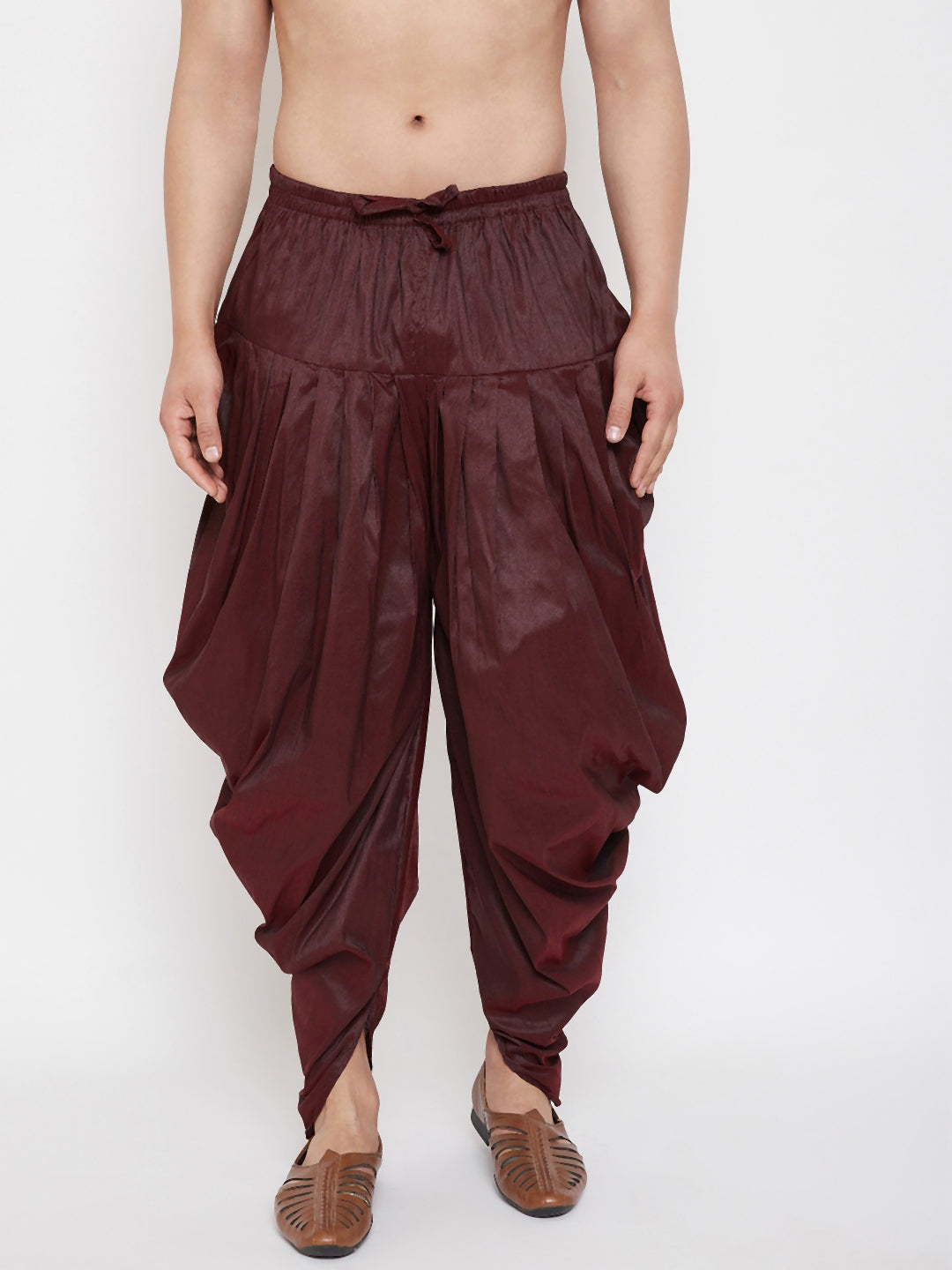 Solid Color Dupion Silk Dhoti Pant in Maroon : MLC870