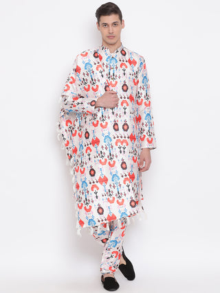 VASTRAMAY Men's Digital Tribal Printed Silk Blend Kurta, Pyjama & Dupatta Set