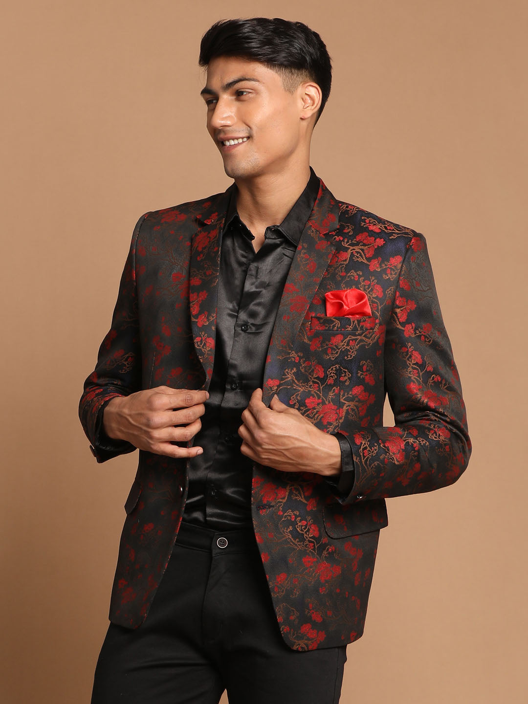 Men's Black And Red Woven Blazer – vastramay