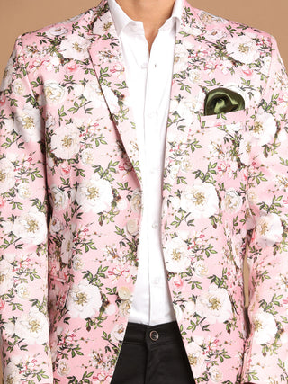 VASTRAMAY Pink Floral Printed Baap Beta Blazer Set