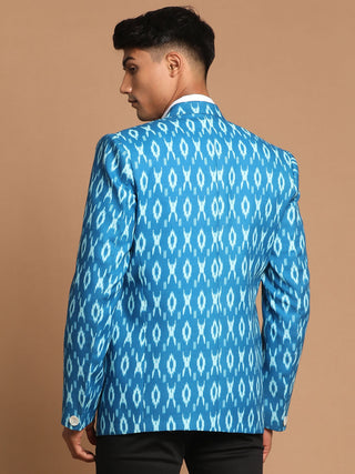 VASTRAMAY Men's Turquoise Blue Ikkat print Blazer