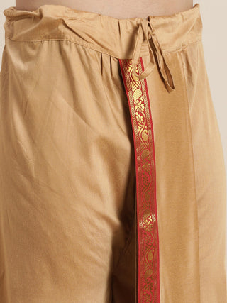 Vastramay Men's Rose Gold Cotton Blend Kurta Dhoti And Dupatta Set