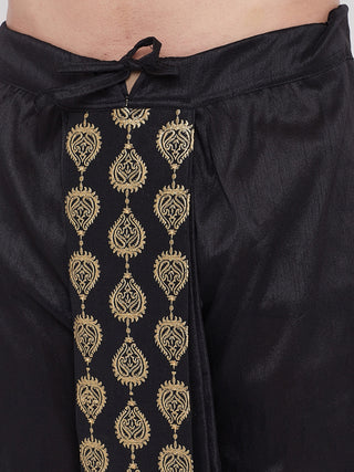 VM By VASTRAMAY Men's Black Silk Blend Embroidered Dhoti