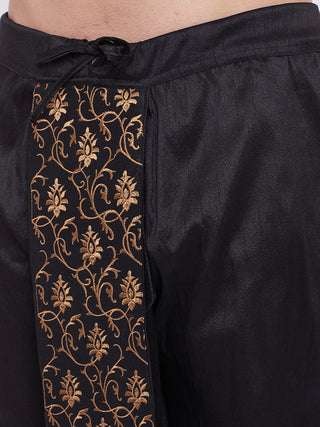 VM BY VASTRAMAY Men's Black Silk Blend Embroidered Dhoti