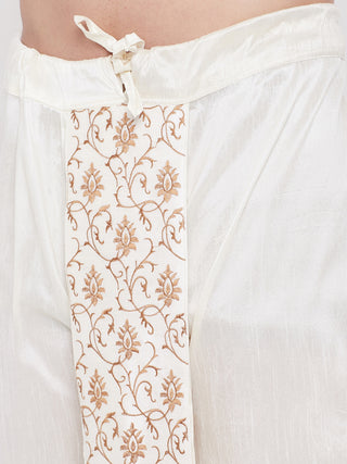 VM By VASTRAMAY Men's Cream Silk Blend Embroidered Dhoti