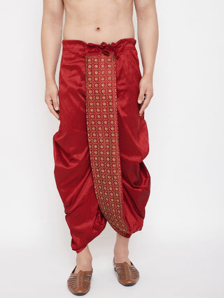 VM By Vastramay Men's Maroon Embroidred Dhoti