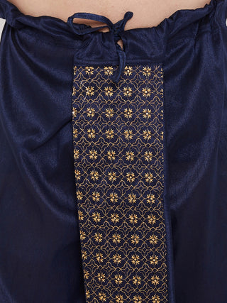 VM By Vastramay Men's Navy Blue Embroidred Dhoti