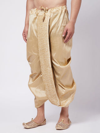 VM By VASTRAMAY Men's Gold Silk Blend Embroidered Dhoti
