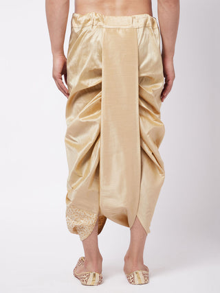 VM By VASTRAMAY Men's Gold Silk Blend Embroidered Dhoti