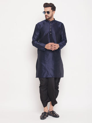 VASTRAMAY Men's Black Silk Blend Solid Pleated Dhoti