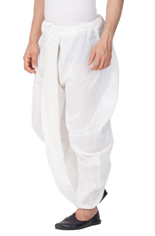 Men's White Cotton Silk Blend Dhoti
