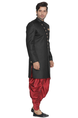 Men's Black Jute Cotton Blend Sherwani Set