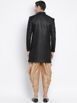 Men's Black Silk Blend Kurta and Dhoti Pant Set