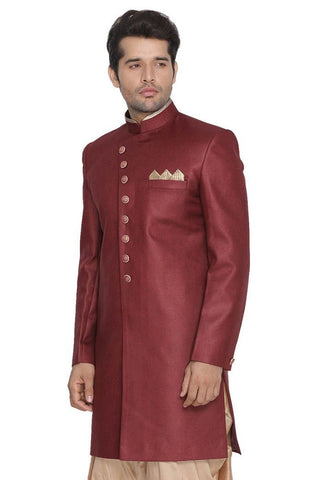 Men's Maroon Silk Blend Sherwani Only Top