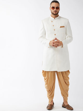 VM BY VASTRAMAY Men's White Silk Blend Sherwani Top