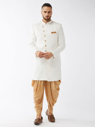 VM By VASTRAMAY Men's White Silk Blend Sherwani Set