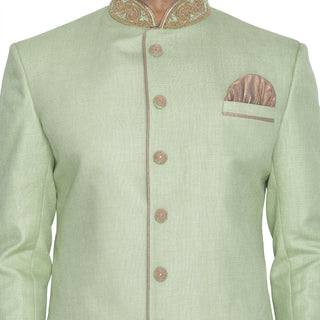 Men's Green Jute Cotton Blend Sherwani Top